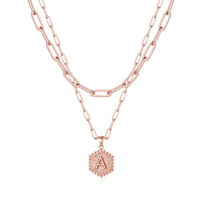 M MOOHAM Dainty Initial Necklaces for Women, 14K-Gold-Plated Layering Necklace for Women Cute Hexagon Letter Initial Necklace Layered Necklaces for Womens Teen Girl Gifts