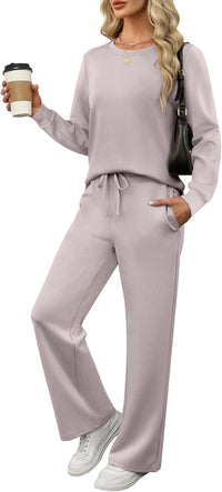 ANRABESS Women's 2 Piece Lounge Sets Casual Travel Outfits Wide Leg Tracksuit Sweatsuits Matching Set 2025 Fall Clothes