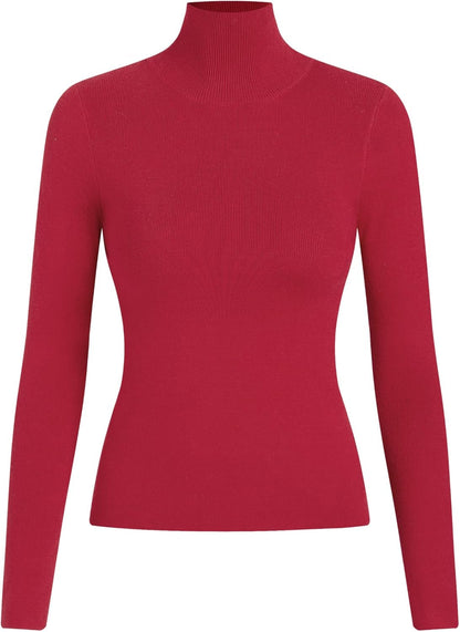 CIDER Mock Turtleneck Tops for Women Ribbed Knit Long Sleeve Slim Fitted Fall Solid Sweater T Shirts
