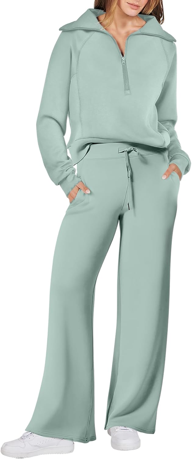 ANRABESS Women 2 Piece Outfits 2025 Fall Fashion Airport Wide Leg Pants Lounge Set Leisure Travel Vacation Clothes Sweatsuits