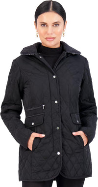 Jones NY Mid-Length Womens Quilted Jacket with Pockets - Winter Coats for Women, Black