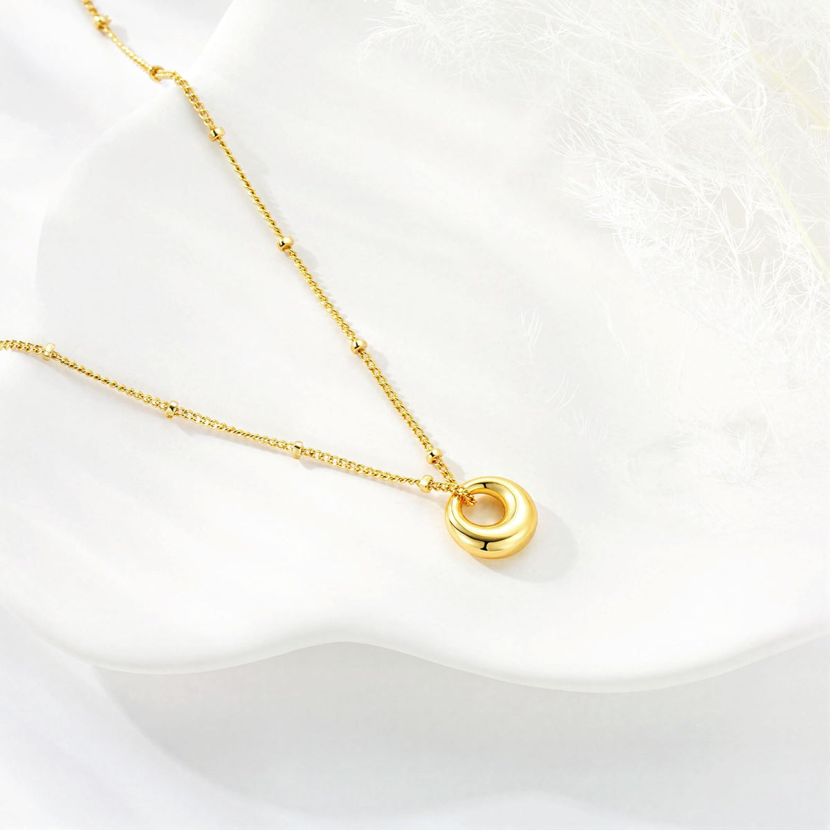 M MOOHAM Gold Necklace for Women Non Tarnish - Dainty 14K Gold Plated Beaded Chain Small Pendant Necklaces Simple Pearl Circle Beads Teardrop Pendant Necklace for Women Trendy Jewelry Gifts