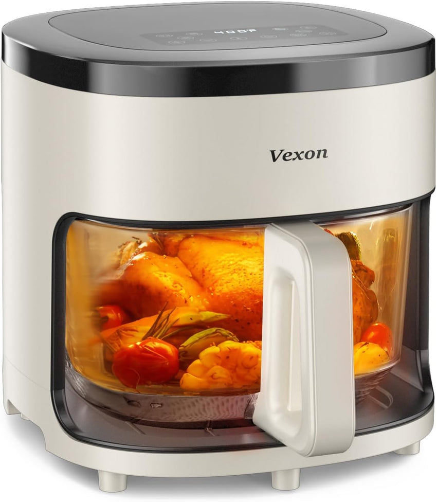 6-IN-1 Glass Air Fryer with 4.5 QT Capacity,Air Fry, Roast, Reheat, Dehydrate, Air Crisp Technology,Nonstick & Dishwasher Safe Basket,97% Less Oil,Features Digital Timer1