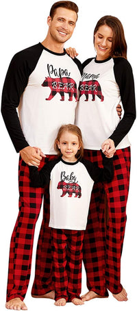 IFFEI Matching Family Pajamas Sets Christmas PJ's Letter Print Top and Plaid Bottom Sleepwear Jammies with Pockets