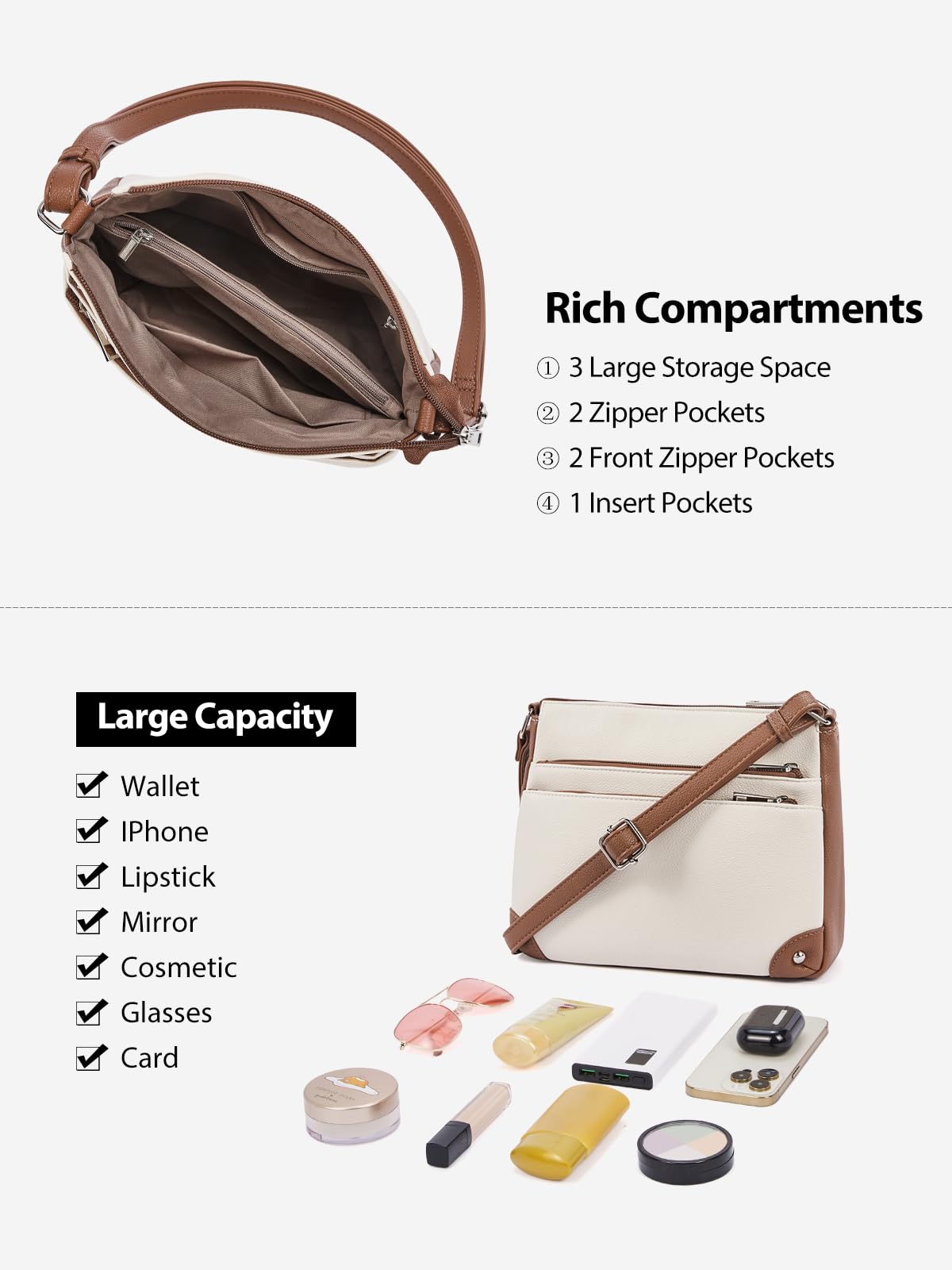 WESTBRONCO Crossbody Bags for Women, Medium Size Shoulder Handbags, Satchel Purse with Multi Zipper Pocket