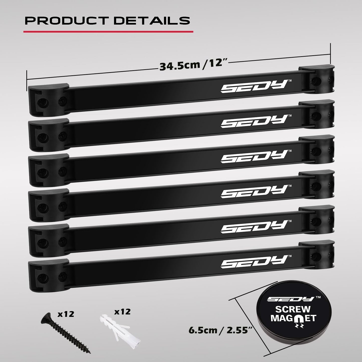 48" Heavy Duty Garage Wall Organizer, Wall Mount Tool Storage Rack with Adjustable Hooks, Garden Tool Organizer Hold Up to 300lbs, Easy Installation (3 Panels, 8 Hooks, 3 Straps)