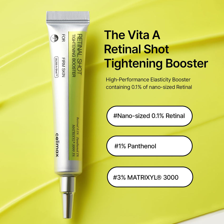 celimax The Vita A Retinal Shot Tightening Booster | 0.1% Retinal, 3% Matryxyl, High-Strength Retinoid for Anti-Aging, Pore Minimizer, Wrinkles & Fine Lines, Firmer Skin, 15ml