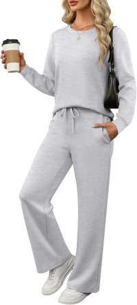 ANRABESS Women's 2 Piece Lounge Sets Casual Travel Outfits Wide Leg Tracksuit Sweatsuits Matching Set 2025 Fall Clothes