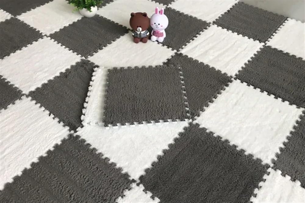 7DAY'S 40pcs 30x30cm DIY Nordic Floor Mat Splicing Carpet Plush Velvet Bedroom Rooms Pink Mat Puzzle Plush Mats Interlocking Carpet Tiles for Commercial and Home