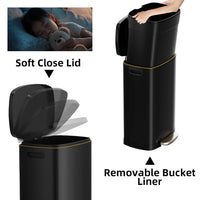 13 Gallon Trash Can with Lid, 50L Fingerprint Proof Stainless Steel Kitchen Trash Can with Removable Inner Bucket and Lid Soft Close, Pedal Rubbish Bin for Home Office, Black