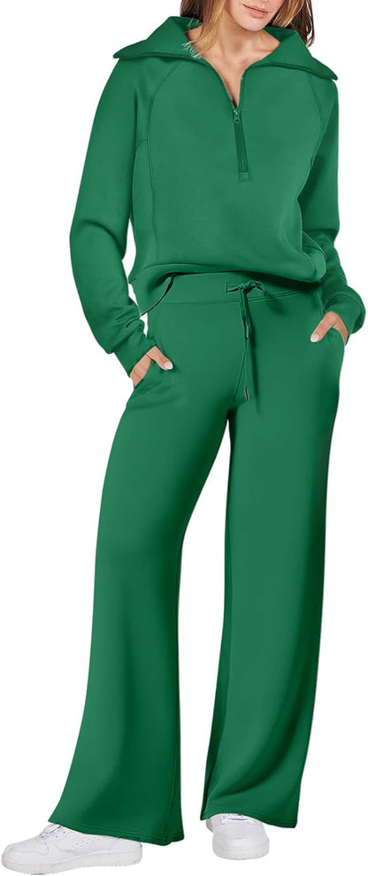 ANRABESS Women 2 Piece Outfits 2025 Fall Fashion Airport Wide Leg Pants Lounge Set Leisure Travel Vacation Clothes Sweatsuits