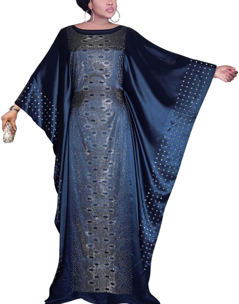 HD African Dresses for Women Fashion Beading Rhinestone Kaftan Maxi Dress