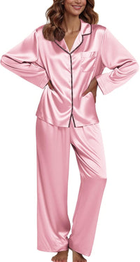 Ekouaer Pajamas For Women Set Silk Pjs 2 Piece Satin Sleepwear Long Sleeve Button Down Lounge Sets With Pant