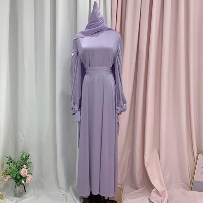 OBEEII Muslim Dress for Women Loose Full Cover Long Abaya Satin Dress Kaftan Abayas Islamic Robe S-XXL