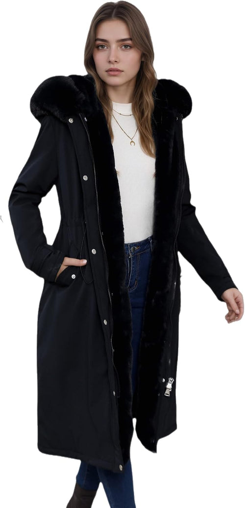 RISISSIDA Women Winter Parka Puffy Coat,Puffer Jacket with Long Fur Collar Hooded,Thicken Warm Bubble Overcoat for Deep Cold