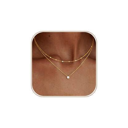 Coshilta Layered Gold Necklaces for Women, 14K Plated Gold Sterling Silver Plated Dainty Pendant Necklace Set with Cubic Zirconia,Stackable Chain Choker,Trendy Personalized Jewelry Gift Non Tarnish