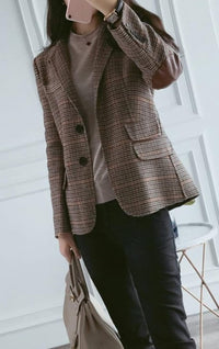 CHARTOU Women's Chic Lapel Collar Plaid 2-Button Business Work Office Blazer Suit Jacket