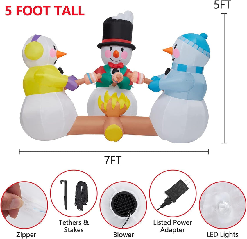 Inflatables Snowman Outdoor Decorations Grilled Meat 7ft Outdoor Inflatable Yard Decorations Christmas Built-in Led Lights with Tethers, Stakes