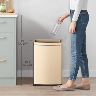 25L/6 Gallon Stainless Steel Square Trash Can, Large Kitchen Garbage Can, Office Commercial Trash Bin Champagne Gold Garbage Can, Large Open Top Waste Basket (25Lgold)