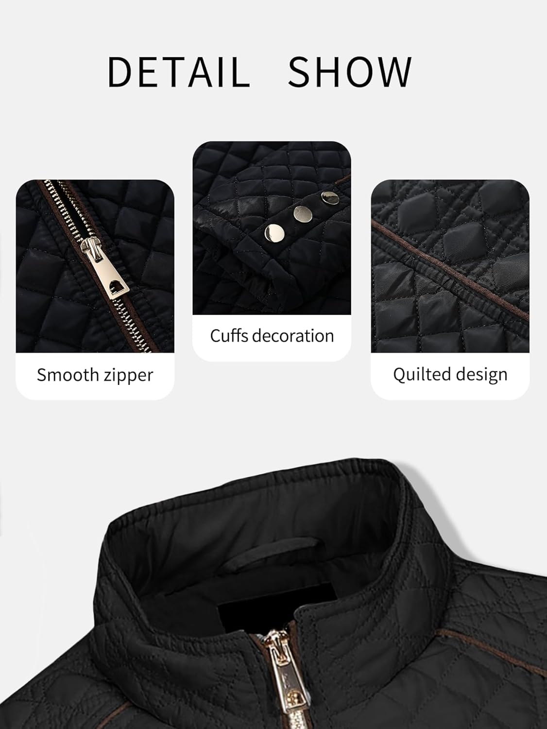 Bellivera Women's Stand Collar Lightweight Quilted Puffer Jacket Padded Zip Coat for Spring and Winter