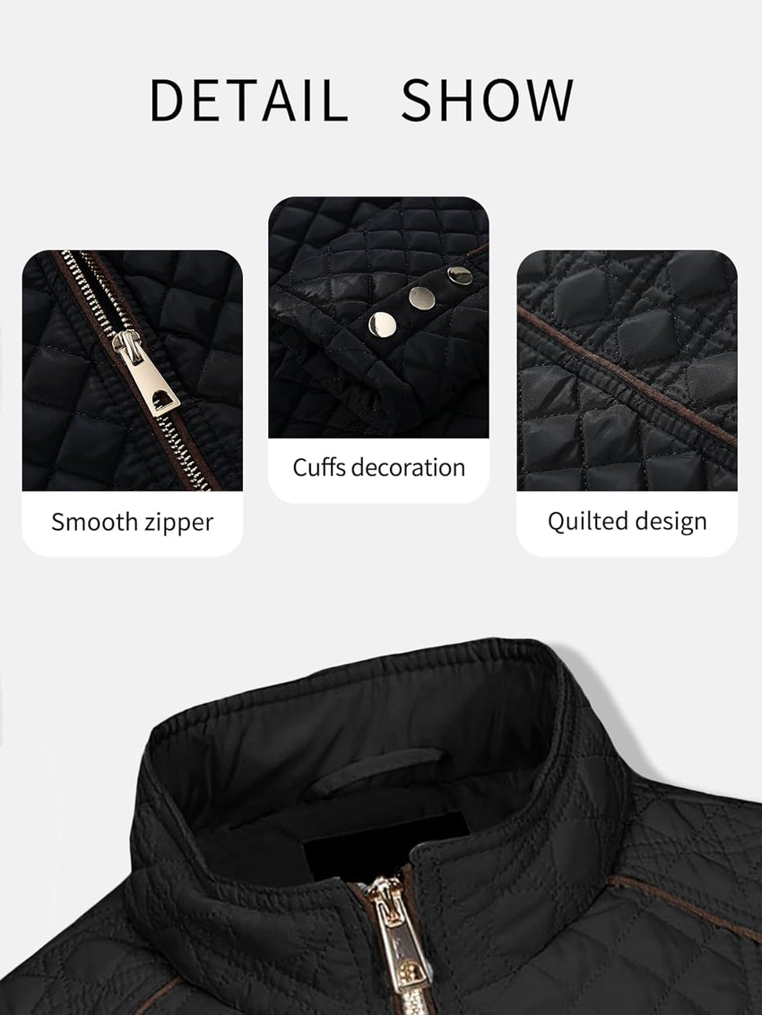 Bellivera Women's Stand Collar Lightweight Quilted Puffer Jacket Padded Zip Coat for Spring and Winter