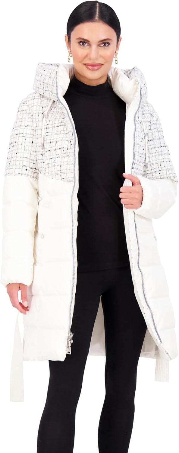 Vince Camuto Hooded Women's Puffer Jacket Womens Winter Coat with Removable Belt