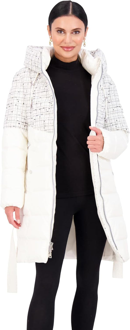 Vince Camuto Hooded Women's Puffer Jacket Womens Winter Coat with Removable Belt
