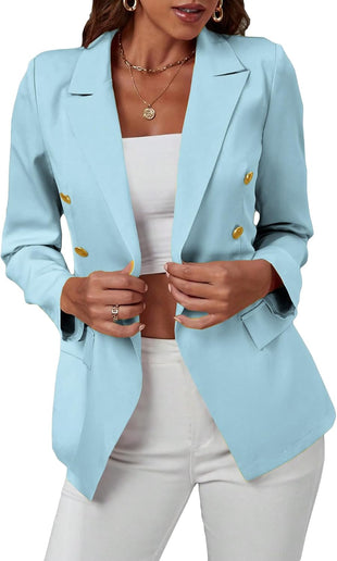 Mina Self 2025 Fall Women's Casual Blazer - Double Breasted Full-Lined Button Slim Lightweight Office Work Jacket Pockets