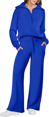 ANRABESS Women 2 Piece Outfits 2025 Fall Fashion Airport Wide Leg Pants Lounge Set Leisure Travel Vacation Clothes Sweatsuits