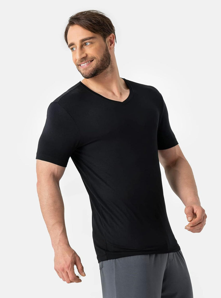 DAVID ARCHY Men's Undershirt Bamboo Rayon Moisture-Wicking V-Neck T-Shirts Stretch Tees for Men, 3 or 5 Pack