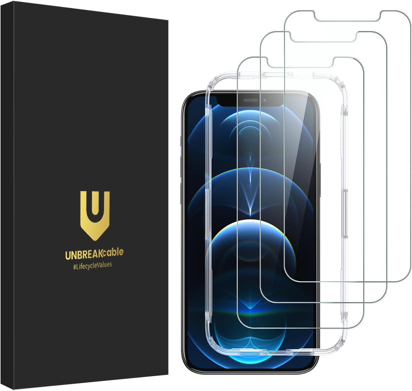 UNBREAKcable Shatterproof Screen Protector for iPhone 13 Pro Max/iPhone 14 Plus [3-Pack] [99.99% HD Clear] [Easy Installation Frame] [9H Hardness][Bubble Free] [Full Coverage] for Apple 6.7''