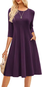 GRACE KARIN Fall Dresses for Women 2025 Casual 3/4 Sleeve Dress A Line Fit and Flare Midi Dress with Pockets