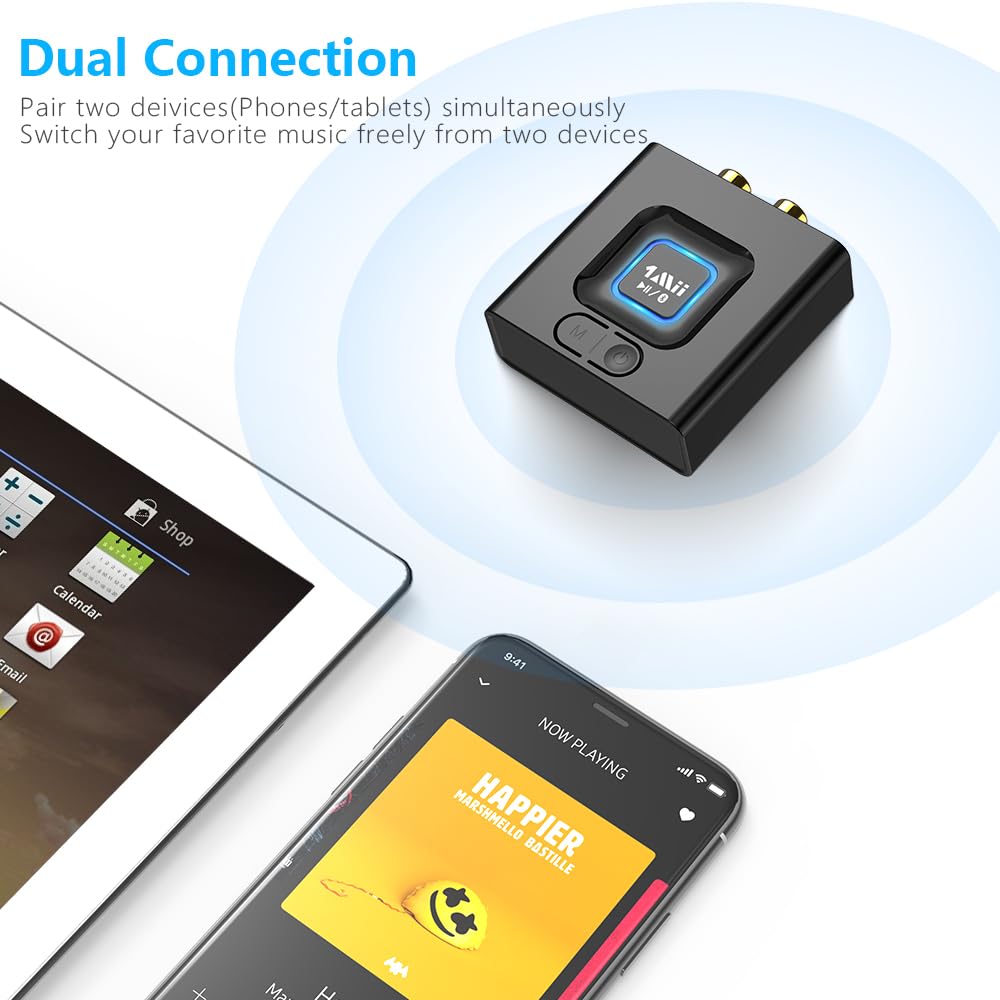 1Mii Bluetooth 5.1 Receiver for Home Stereo, Bluetooth Audio Adapter with 3.5mm RCA, Wireless Hi-Fi Music Streaming from Smartphone/Tablet to Wired Speaker, 12hrs Playtime, Bass Mode