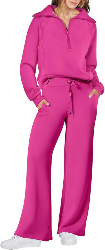 ANRABESS Women 2 Piece Outfits 2025 Fall Fashion Airport Wide Leg Pants Lounge Set Leisure Travel Vacation Clothes Sweatsuits