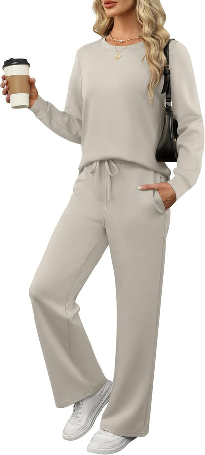ANRABESS Women's 2 Piece Lounge Sets Casual Travel Outfits Wide Leg Tracksuit Sweatsuits Matching Set 2025 Fall Clothes