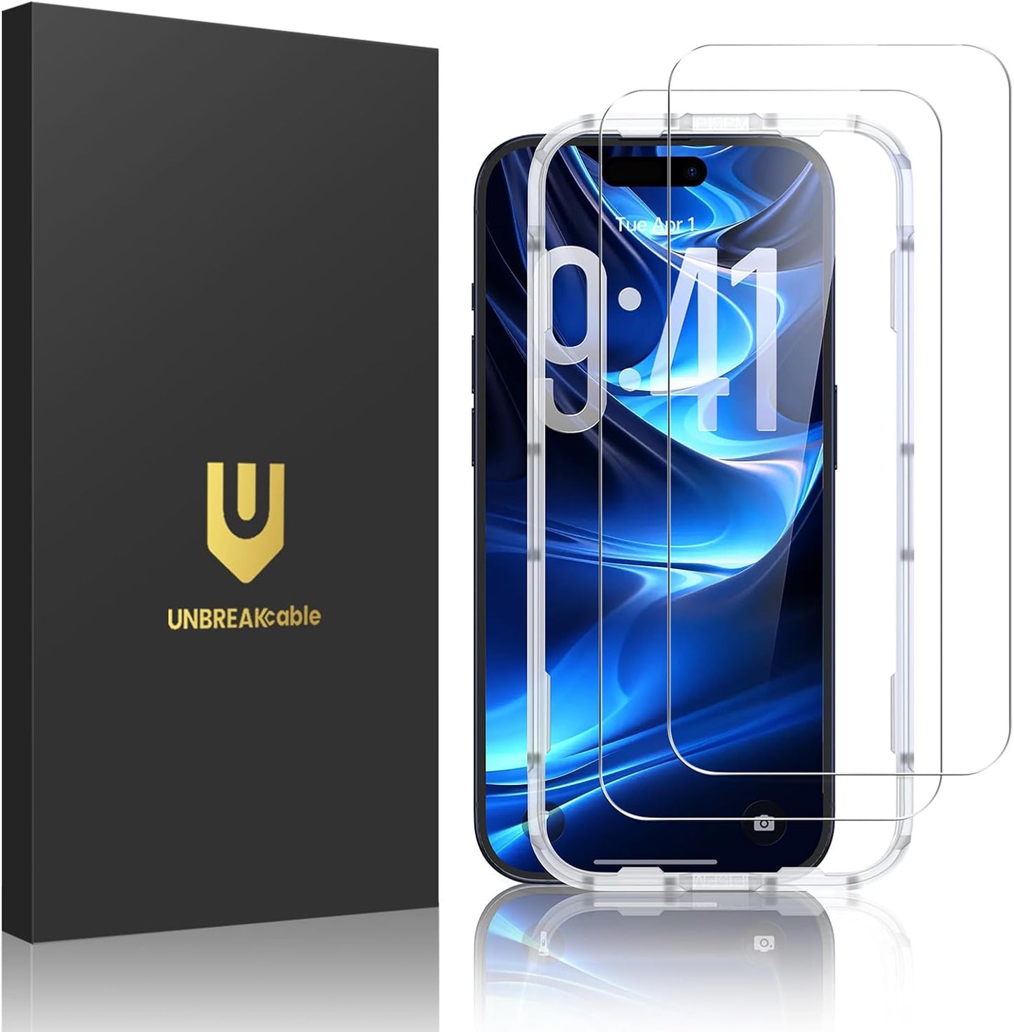 UNBREAKcable 2-Pack Screen Protector for iPhone 14/13/13 Pro Double Shatterproof Tempered Glass [Easy Installation Frame] [9H Hardness] [99.99% HD] [Bubble Free] for Apple 13 Pro/13/14 6.1 inch