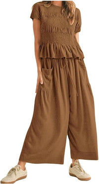 Summer Pants Set Women 2 Piece Lounge Matching Set Casual Outfit with Pockets for Travel Shopping Boho Chic Outfit