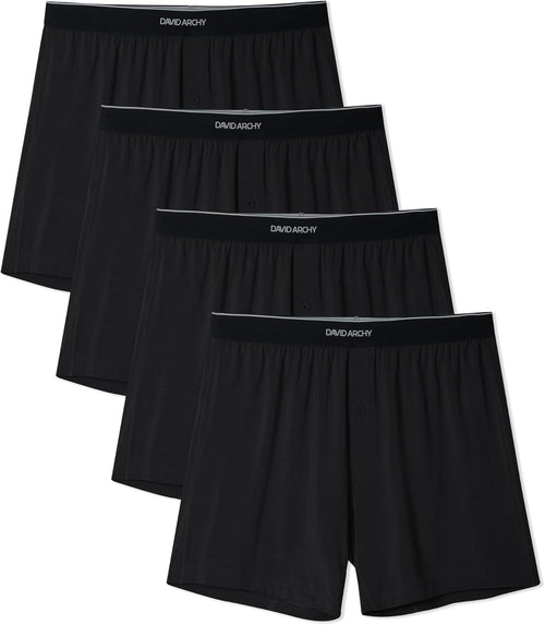 DAVID ARCHY Ultra Soft Modal Boxers for Men, Silky Stretchy Boxer Shorts, Breathable Loose Men's Underwear for Sleep 4 Pack