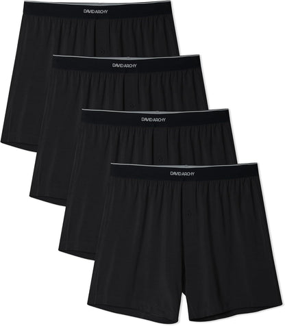 DAVID ARCHY Ultra Soft Modal Boxers for Men, Silky Stretchy Boxer Shorts, Breathable Loose Men's Underwear for Sleep 4 Pack