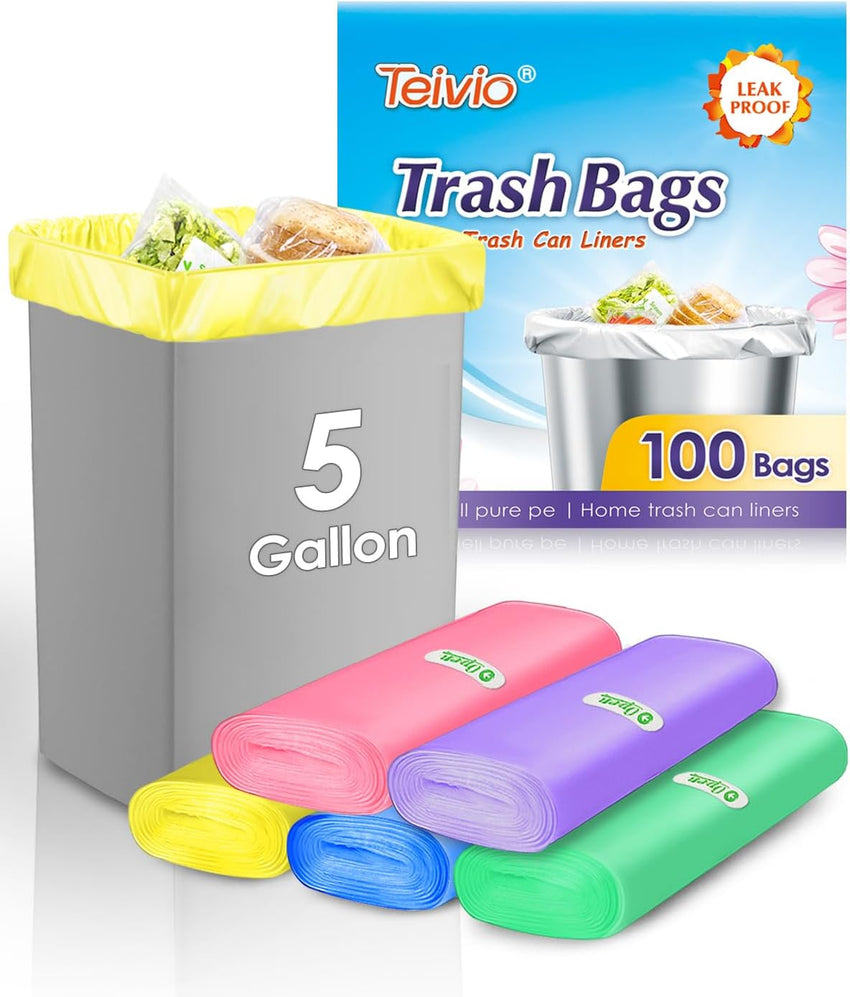 10 Gallon 200 Counts Extra Strong Trash Bags Tall Kitchen Garbage Bags by Teivio, 9 Gallon 10 Gallon,Bathroom Trash Can Bin Liners, Intended for Home,Plastic Bags for office kitchen Garden,Black