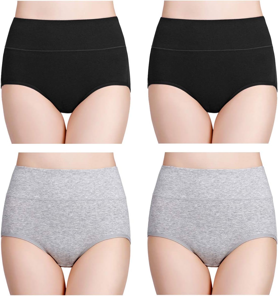 wirarpa Women's Cotton Underwear High Waisted Ladies Panties Full Coverage Briefs 4 Pack (Regular & Plus Size)