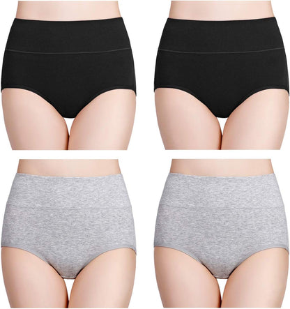 wirarpa Women's Cotton Underwear High Waisted Ladies Panties Full Coverage Briefs 4 Pack (Regular & Plus Size)