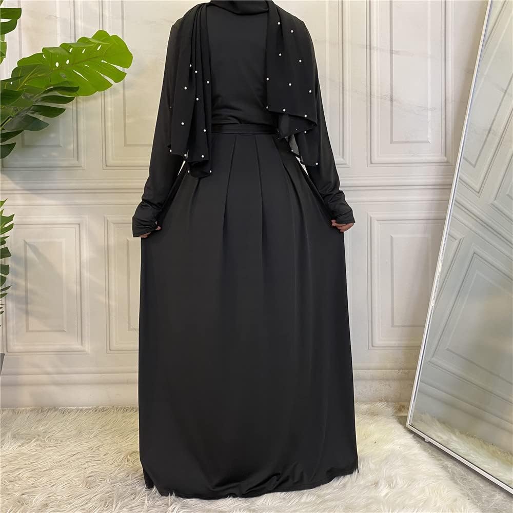 FPOVFPO Women's Muslim Abaya Dress - One-Piece V Neck Belt Tie Islamic Full Length Kaftan Daily Casual Dress