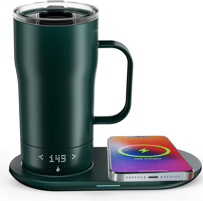 Smart Self Heating Coffee Mug 18 Oz Temperature Control Heated Coffee Mug App Controlled Warmer Mug 5-10 Hour LED Display Keep Coffee Hot All Day Fast Wireless Charger Base Rogue red