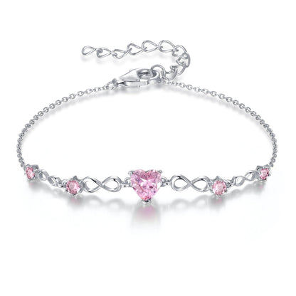 G&GEMSJEW Infinity Heart Birthstone Bracelets for Women, 925 Sterling Silver Women Charm Link Bracelet Adjustable, Birthday Anniversary Christmas Jewelry Gifts for Women Wife Mom Girlfriend Her