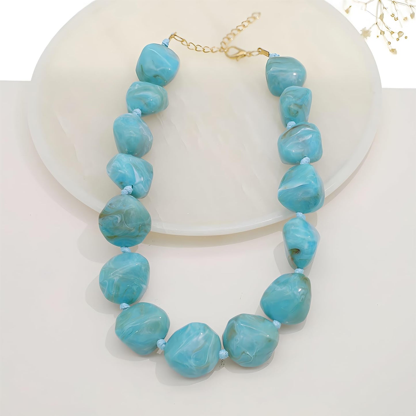 We We Chunky Colorful Beaded Necklace for Women Large Boho Statement Bead Chokers Necklaces Turquoise Blue Big Beads Jewelry Neck Summer Beach