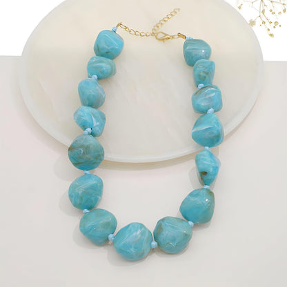 We We Chunky Colorful Beaded Necklace for Women Large Boho Statement Bead Chokers Necklaces Turquoise Blue Big Beads Jewelry Neck Summer Beach