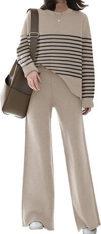 ETCYY NEW Womens Elegant Lounge Sets Knitted Sweatsuit Sets 2 Piece Outfits with Sweater Tops and Wide Leg Sweatpants