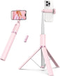 ATUMTEK 55" Selfie Stick Tripod, All-in-one Extendable Aluminum Phone Tripod with Rechargeable Bluetooth Remote for iPhone and More, Fitting 4.7-7 inch Smartphones, Pink