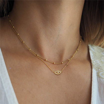 Turandoss Dainty Layered Choker Necklace, Handmade Y Pendant Necklace Multilayer Bar Disc Necklace Adjustable Layering Choker Necklaces for Women